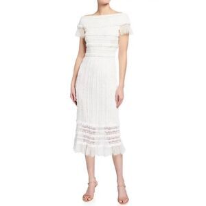 SHO Off-the-Shoulder Lace-Textured Gauze Dress Blue Size Medium